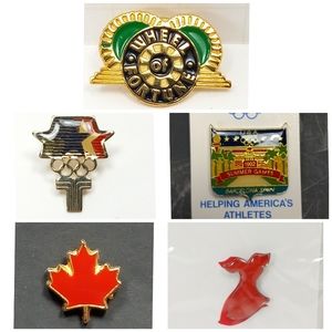 5 Vintage Pins AHA Red Dress, 1992 Summer Games, Wheel of Fortune, Olympics